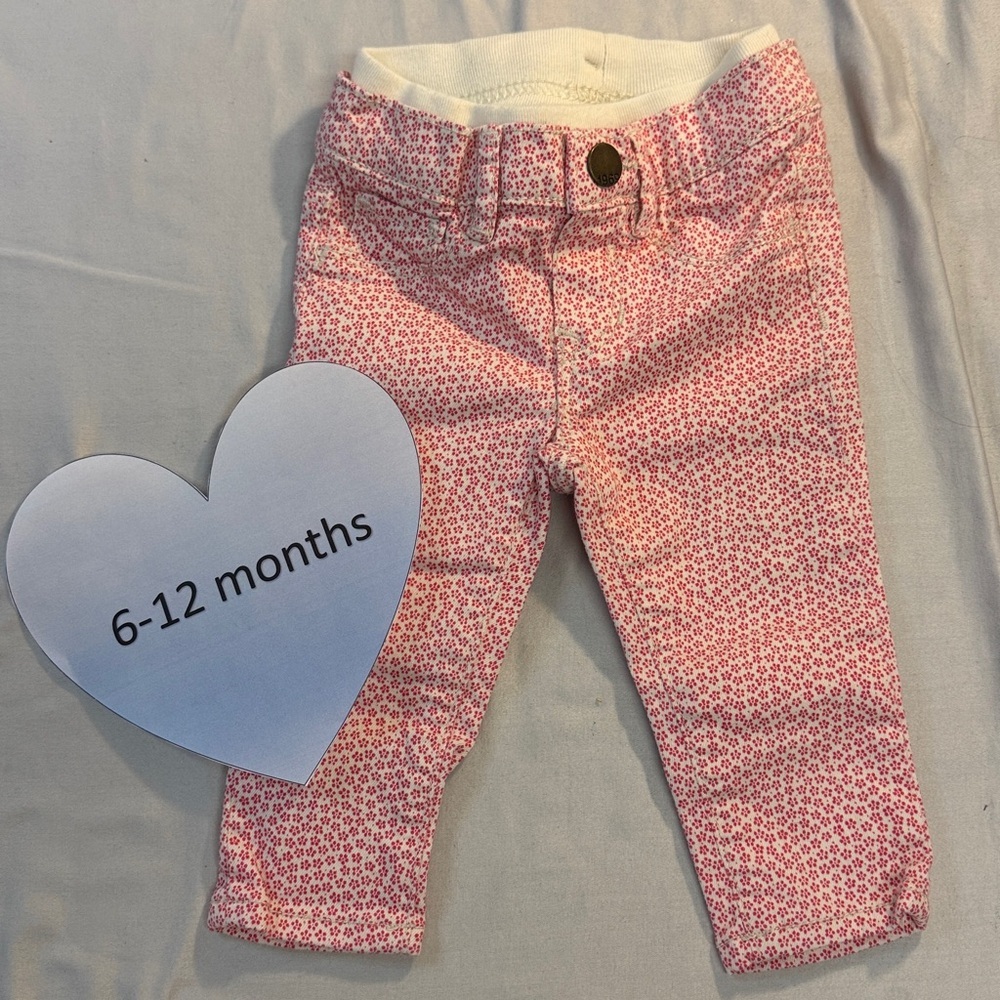 GAP - Pink Patterned Baby pull on Pants with ribbed elastic waistband